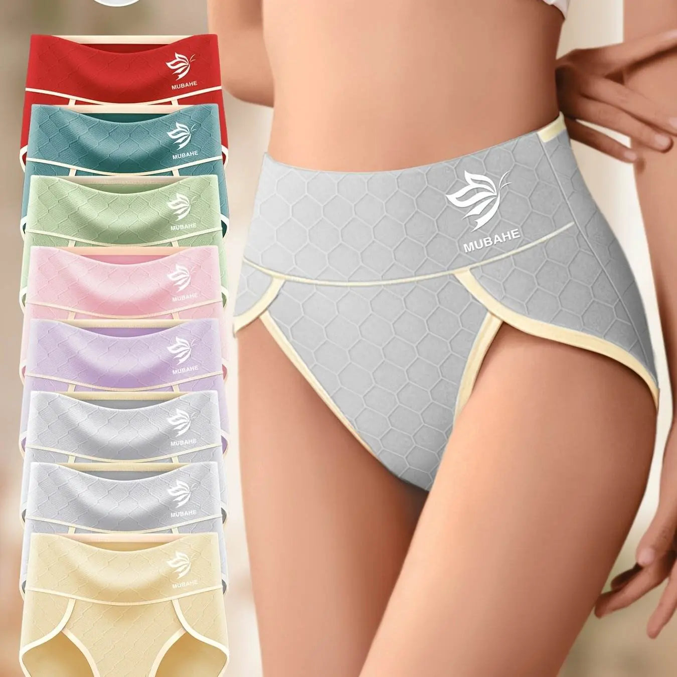 8 Pieces Cotton High-Waist Sexy Breathable Stretch Briefs - IVORYNN