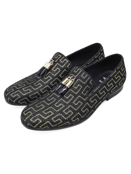 Men's Luxury Rhinestone Greek Key Baroque Tassel Slip-On Loafer Dress Shoes