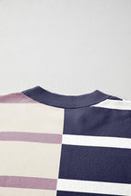 Striped Patchwork Drop Shoulder Blue Sweater