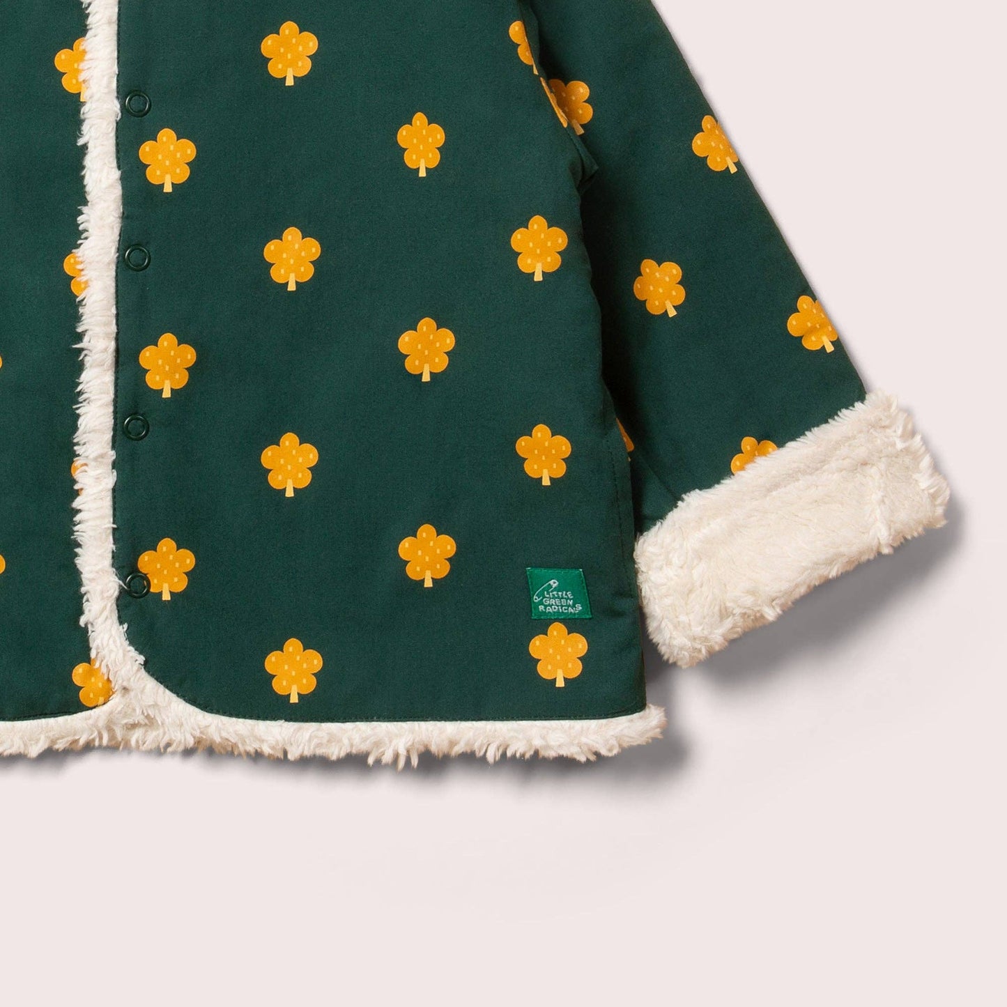 Cozy Organic Cotton Reversible Golden Leaves Print Sherpa Kids' Winter Jacket