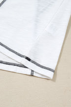 White Contrast Block Knit Patchwork Casual Top