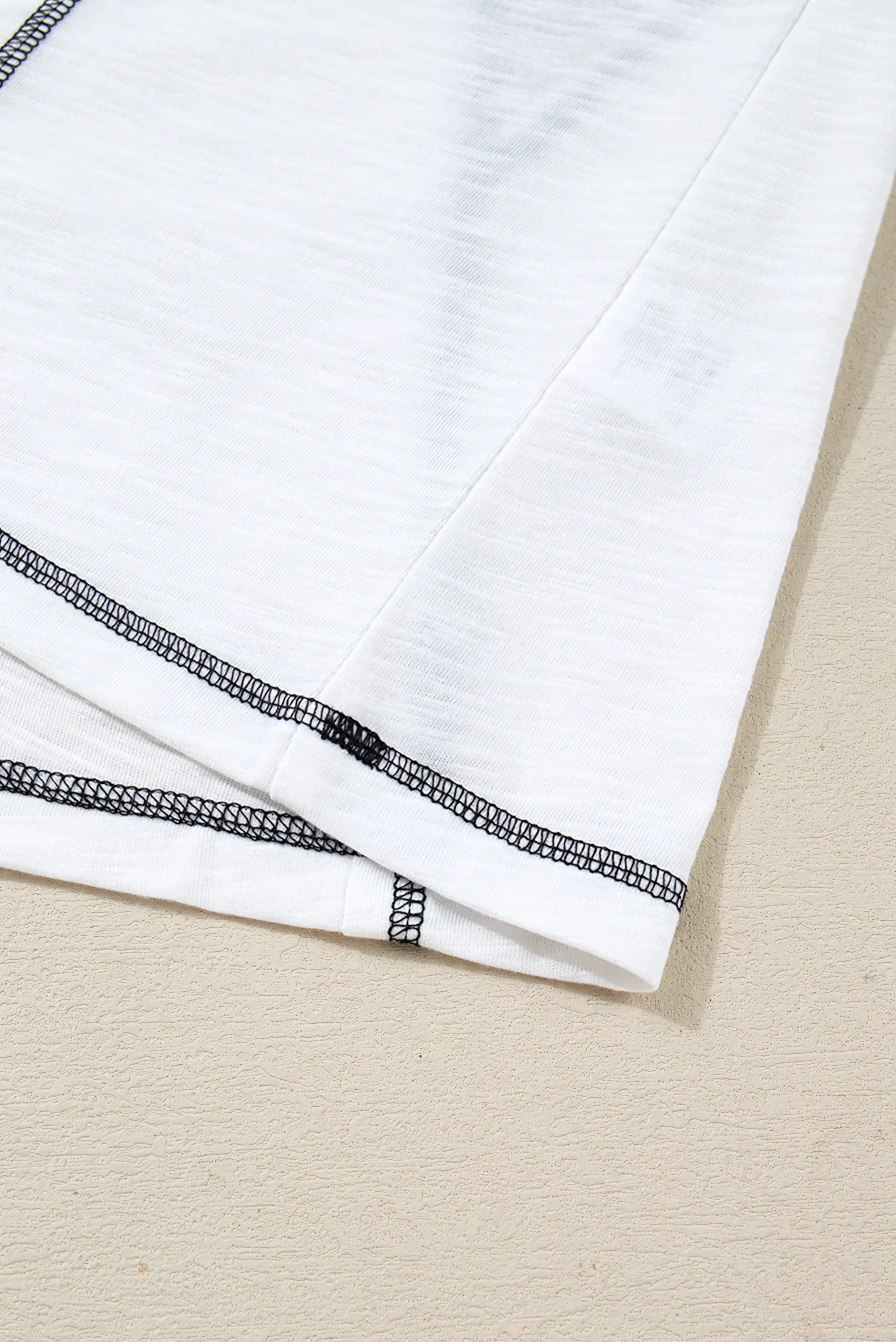 White Contrast Block Knit Patchwork Casual Top