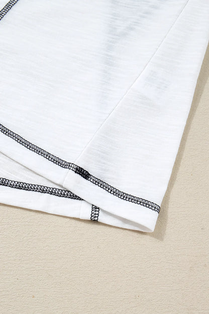 White Contrast Block Knit Patchwork Casual Top