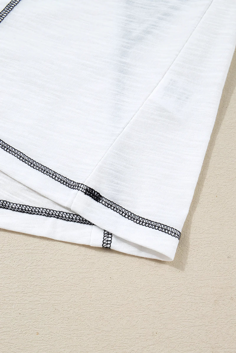 White Contrast Block Knit Patchwork Casual Top