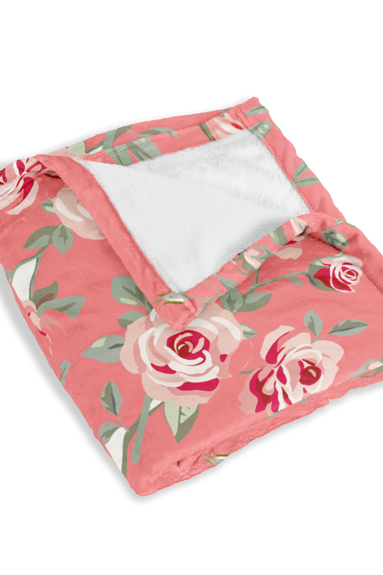 Luxury Floral Pink Blue Flannel Blanket