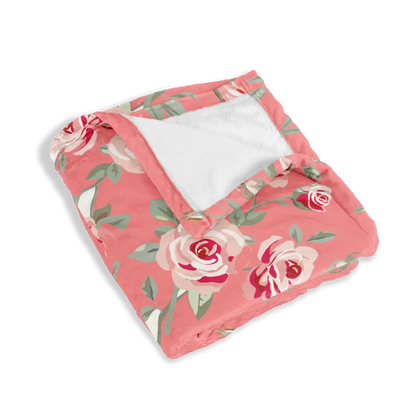 Luxury Floral Pink Blue Flannel Blanket