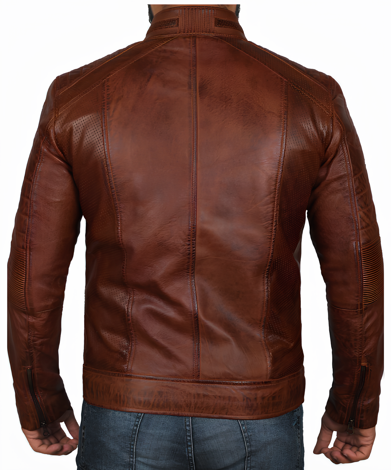 Rich Mahogany Genuine Men's Brown Leather Cafe Racer Jacket - Premium Lambskin