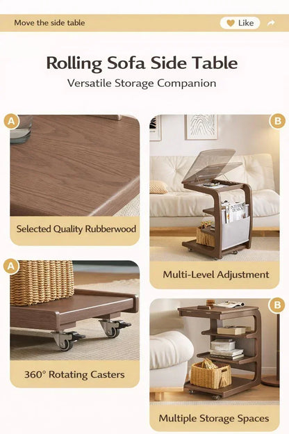 Solid Wood Movable Sofa Side Table