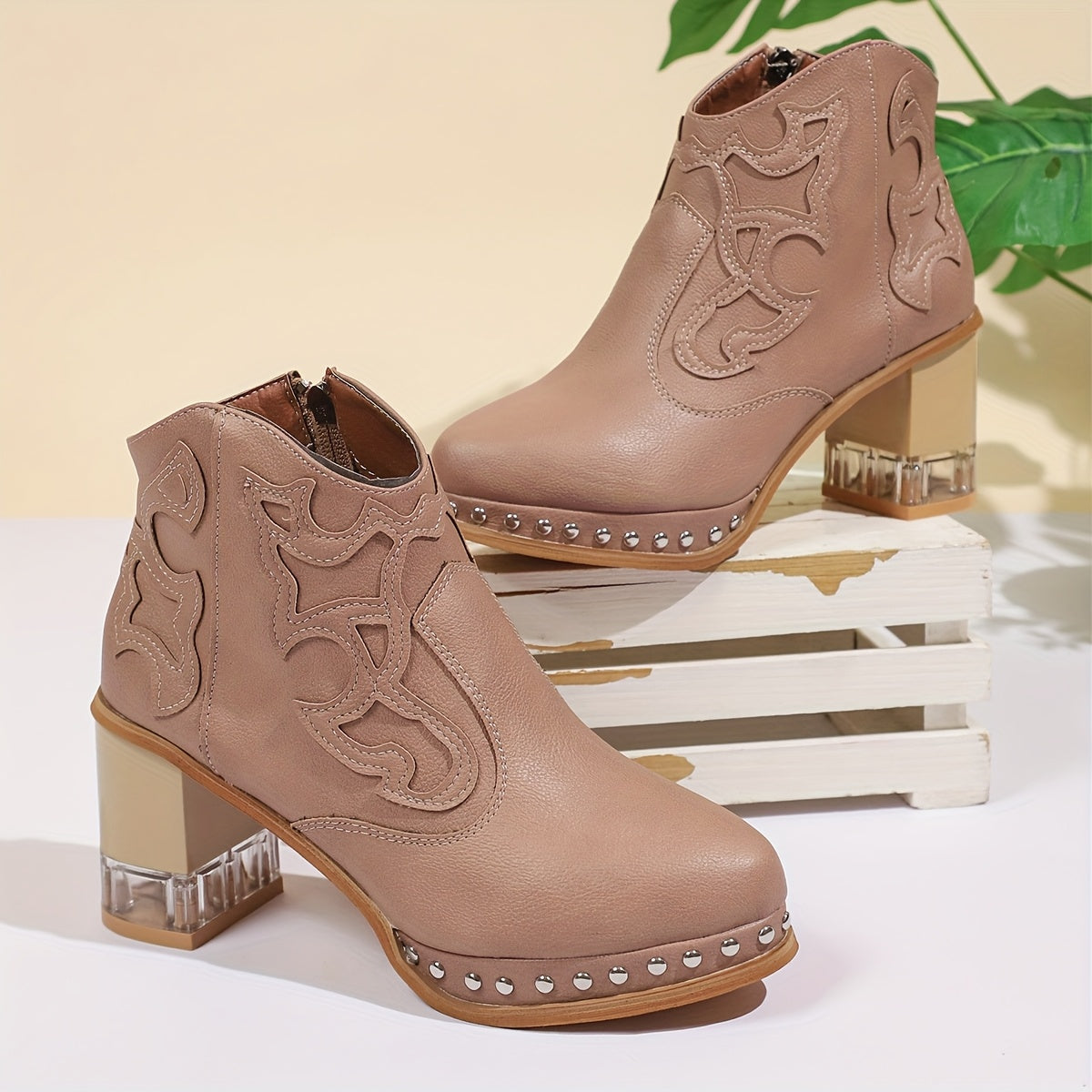 Elegant High Heels Chunky Pink Platform Boot