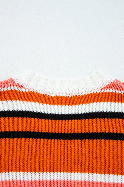 Orange Stripe Drop Shoulder Cropped Pullover