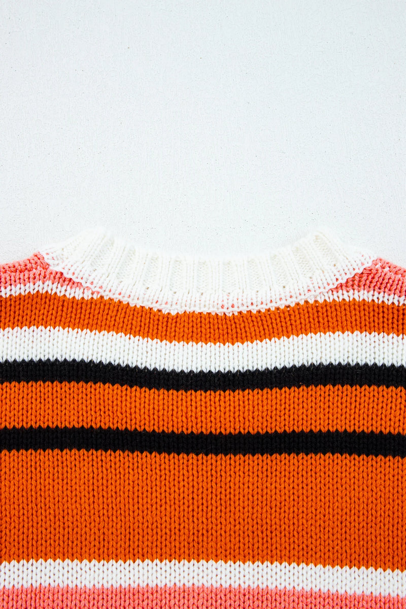 Orange Stripe Drop Shoulder Cropped Pullover