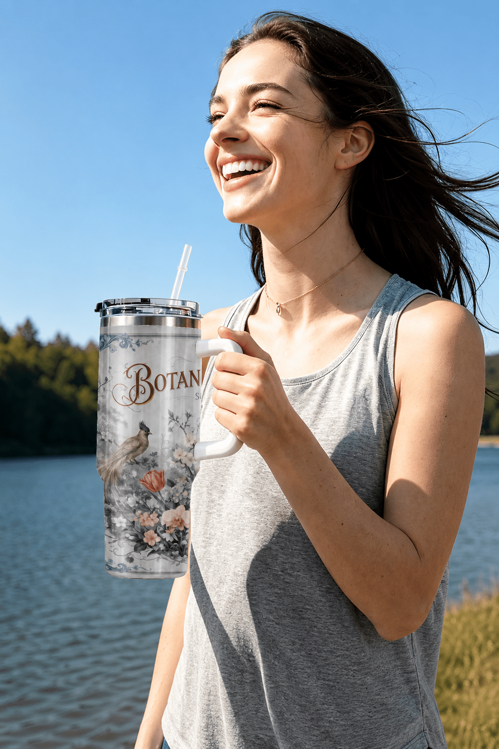 Larg Stainless Steel Tumbler With White Handle
