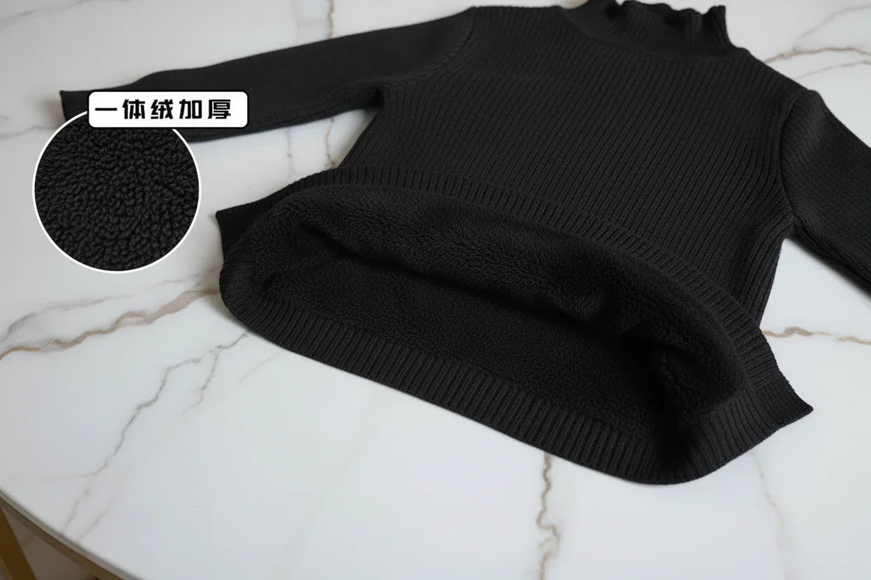 سويتر أسود مبطن - مطوي مع البطانة
