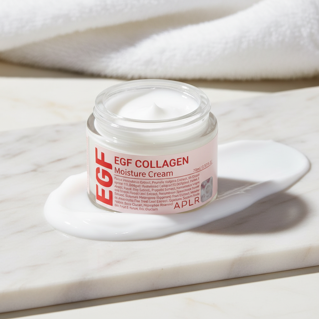 كريم الكولاجين المفتوح على رخام أبيض وذهبي