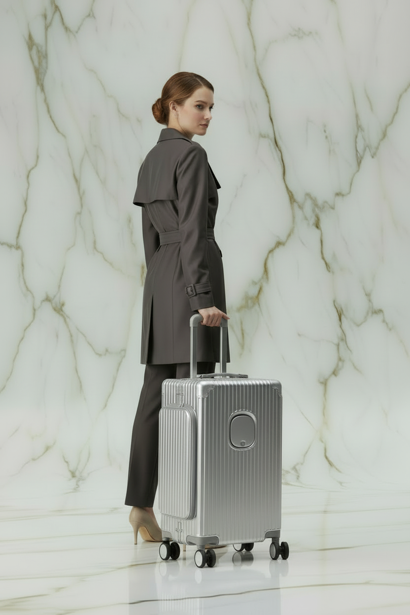 امرأة بمعطف رمادي - فضي