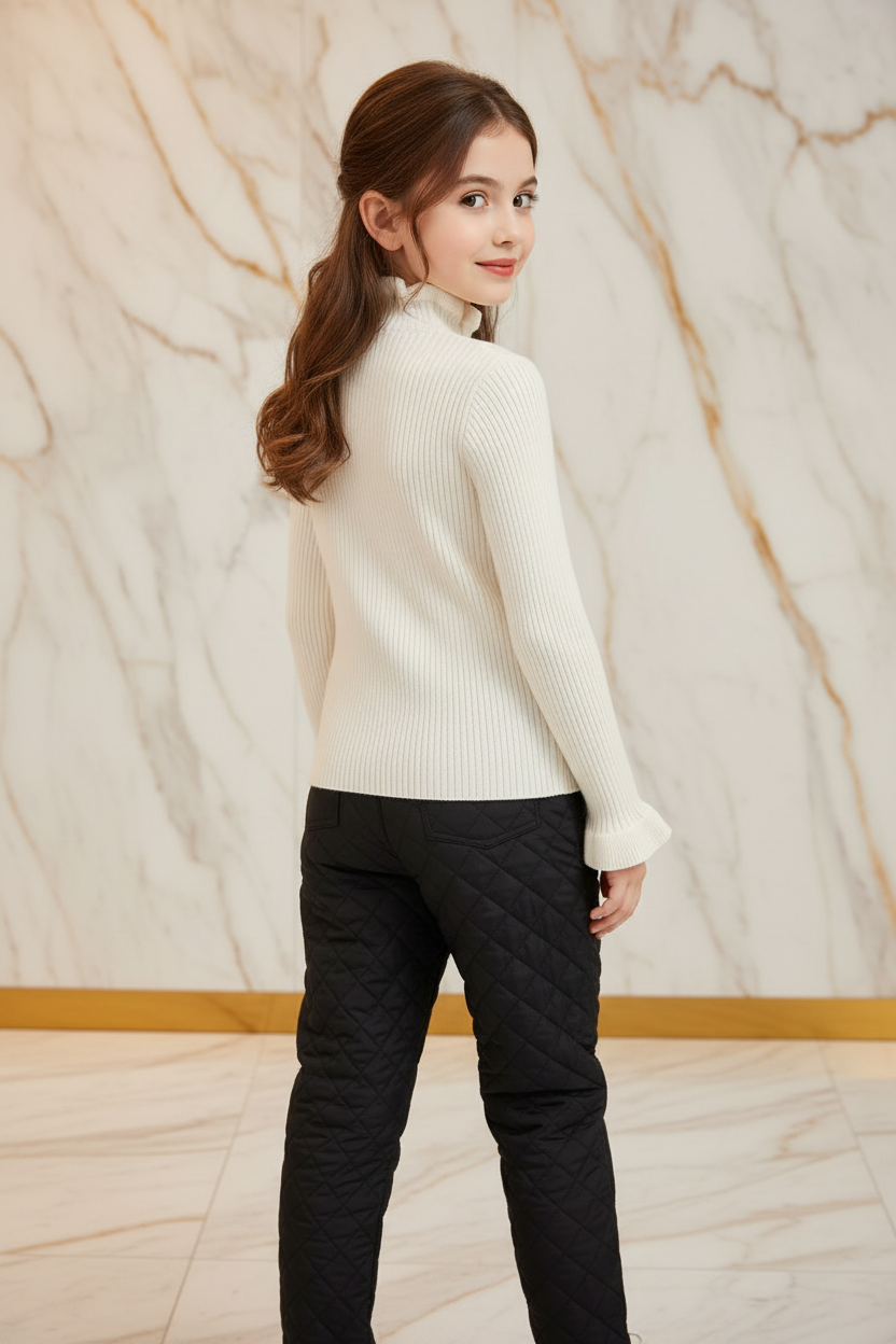 سويتر أبيض مع بنطال أسود - خلفي