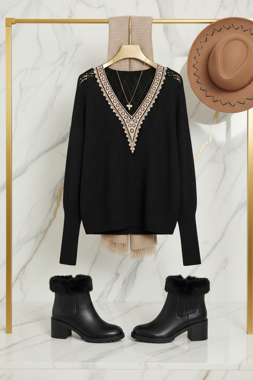 السويتر مع الإكسسوارات - تفاصيل الياقة