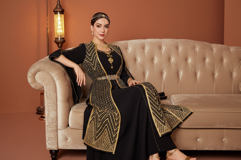 الطقم مرتب بشكل فني على الكنبة