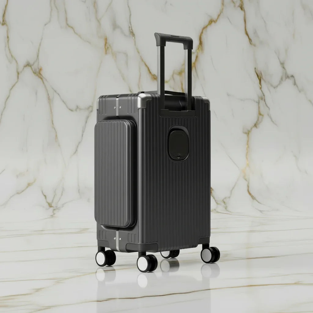 الحقيبة باللون الرمادي الفحمي