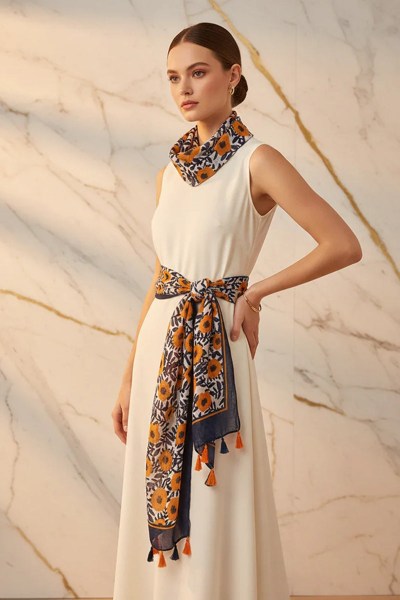 الشال مربوط كحزام حول الخصر