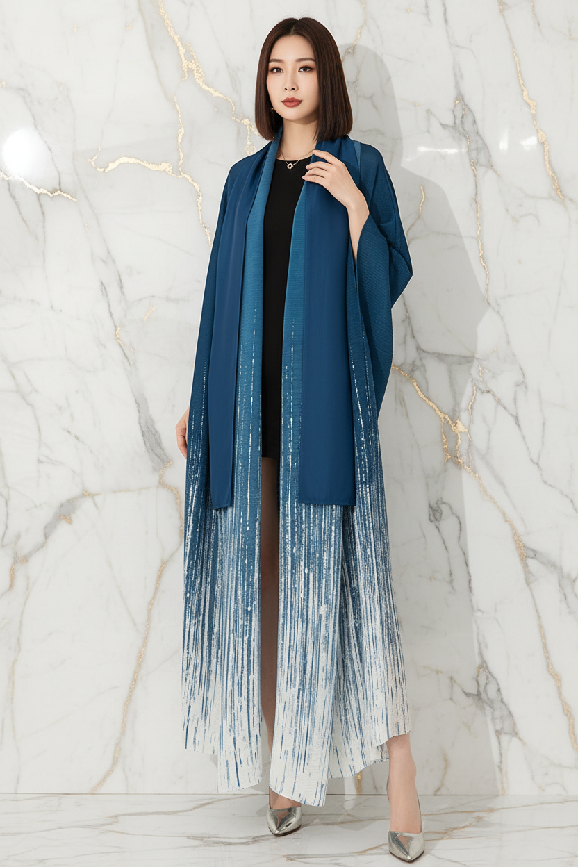 امرأة كورية ترتدي الكوت الأزرق - وقفة أنيقة