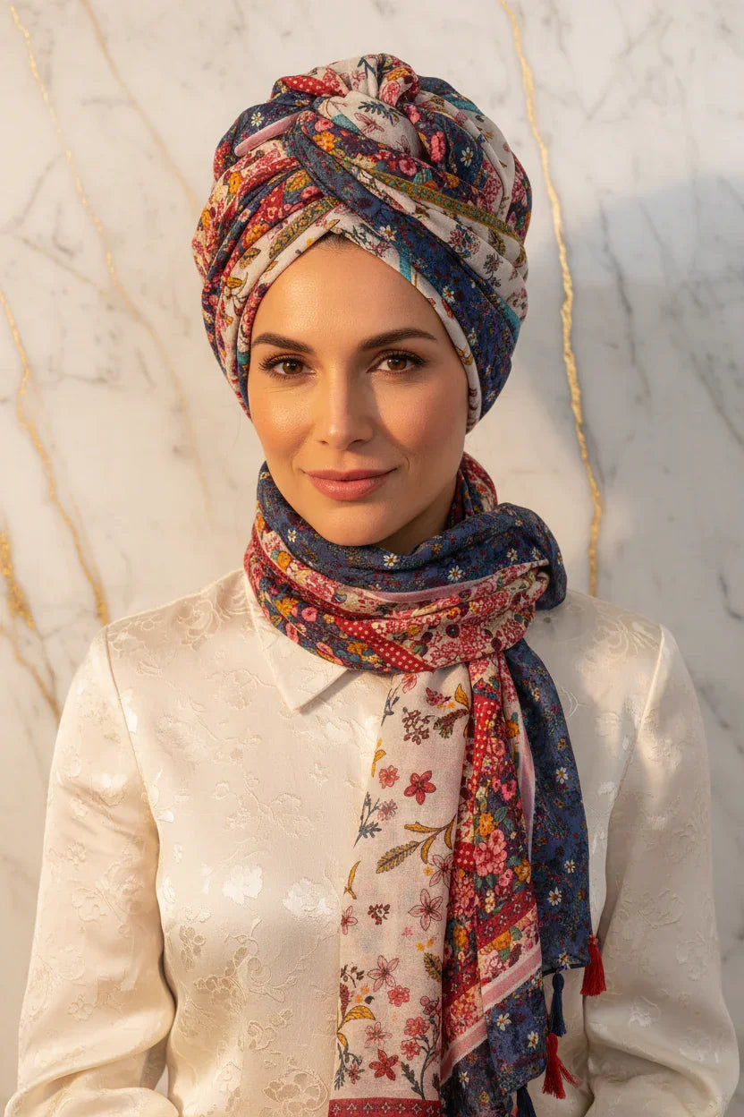الشال ملفوف على الرأس بأسلوب التوربان