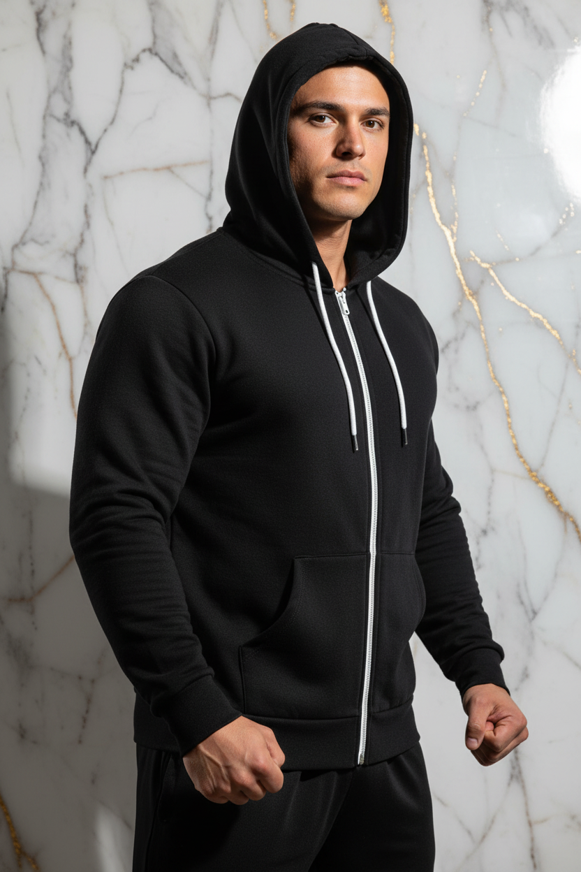 هودي رجالي ثلاثي أرباع أمامي - خلفية رخامية