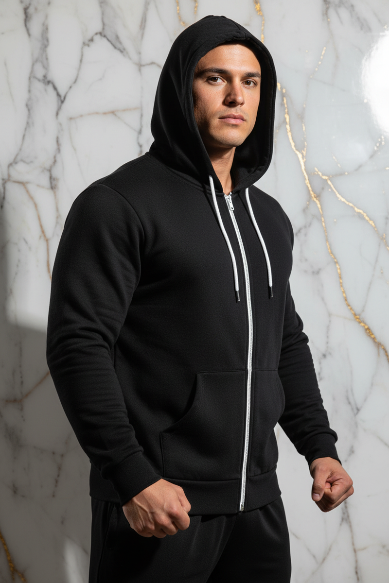 هودي رجالي ثلاثي أرباع أمامي - خلفية رخامية