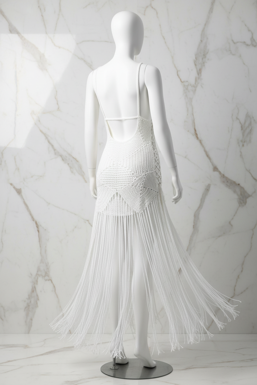 فستان كروشيه أبيض - زاوية خلفية