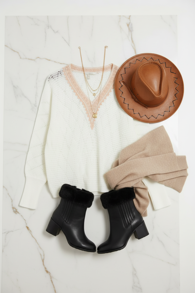 السويتر الأبيض مع الإكسسوارات - أمامي