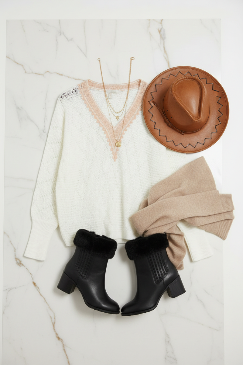 السويتر الأبيض مع الإكسسوارات - أمامي