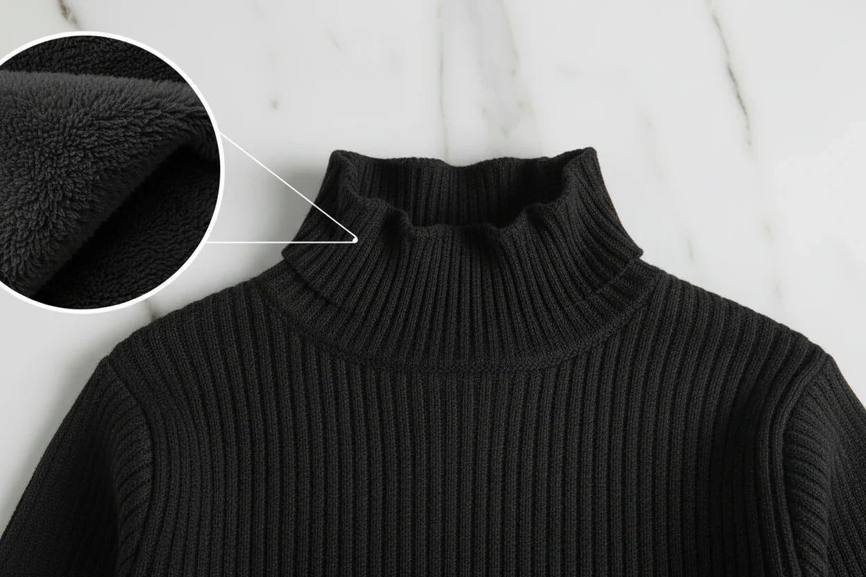 سويتر أسود مبطن - تفاصيل الياقة والفرو