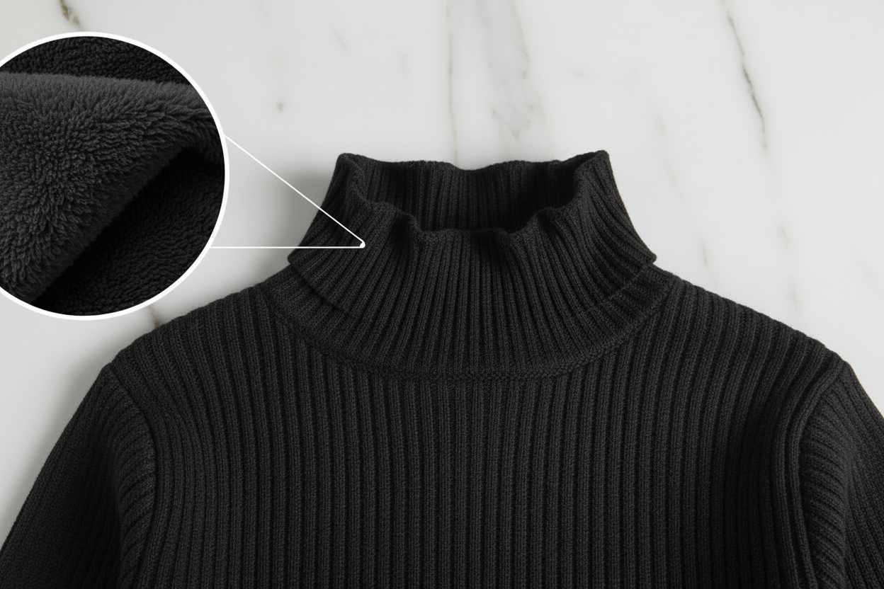 سويتر أسود مبطن - تفاصيل الياقة والفرو