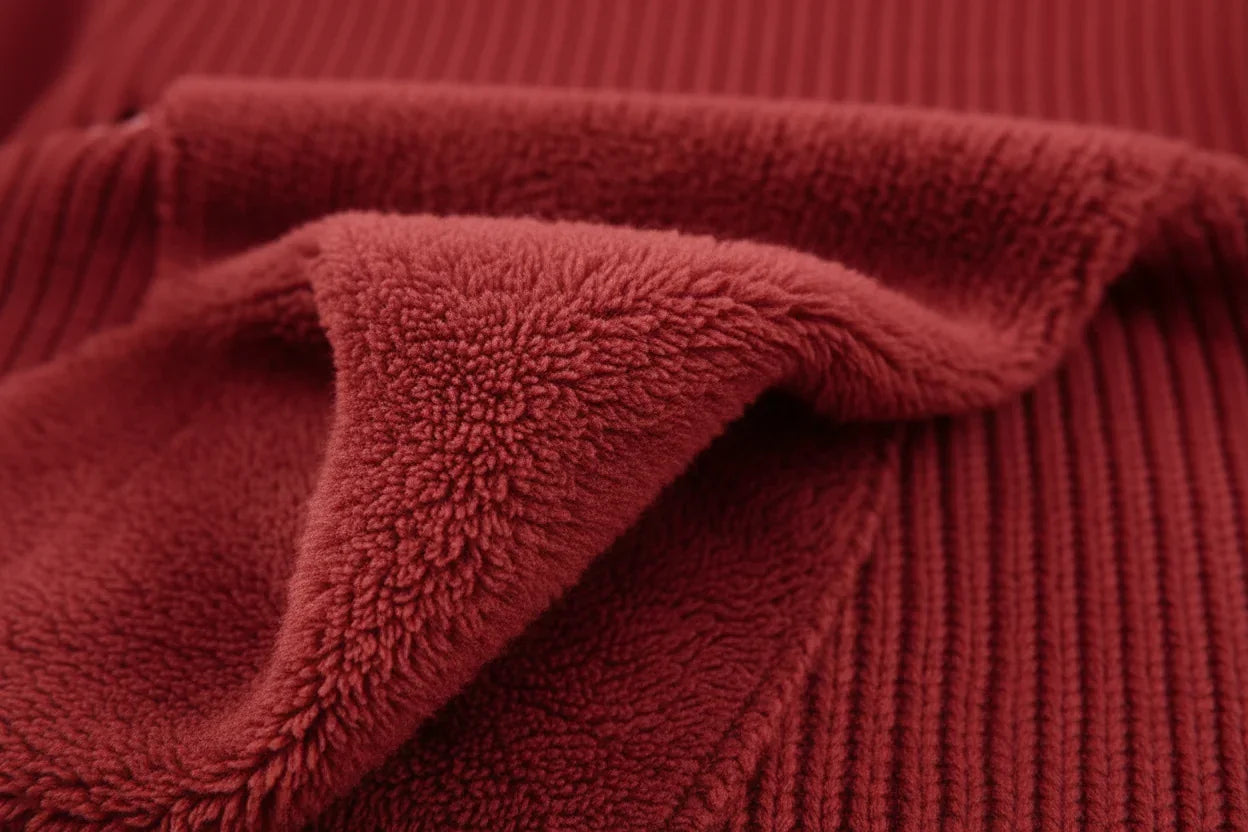 سويتر أحمر مبطن - تفاصيل الفرو الأحمر