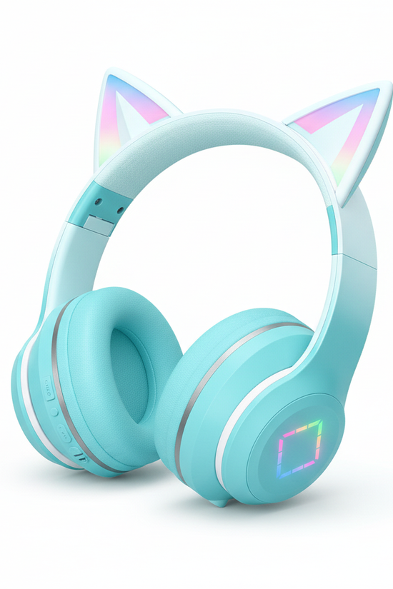 سماعة الرأس الفيروزية بخلفية بيضاء