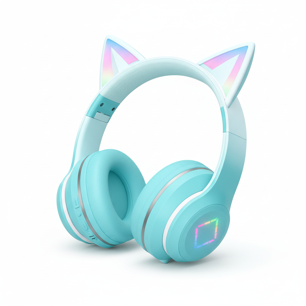 سماعة الرأس الفيروزية بخلفية بيضاء