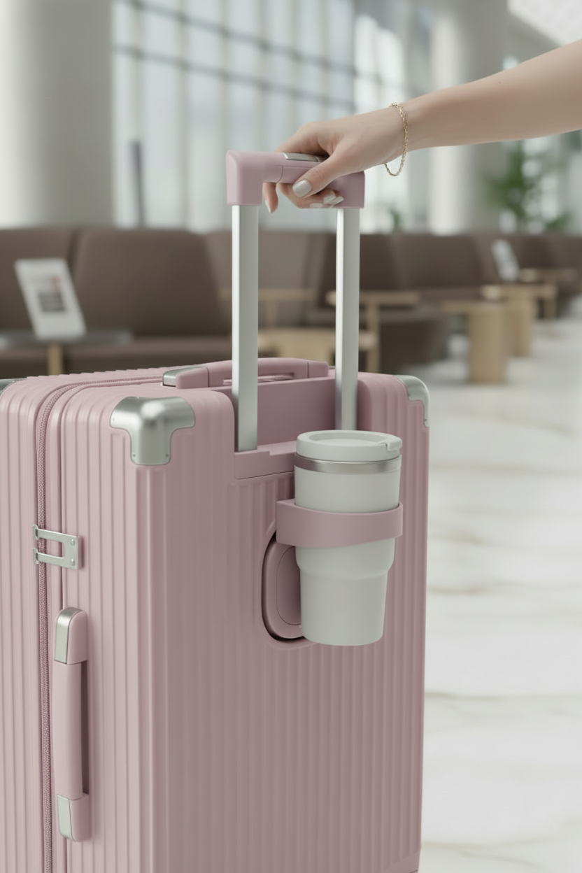 يد امرأة مع الحقيبة الوردية الفاتحة