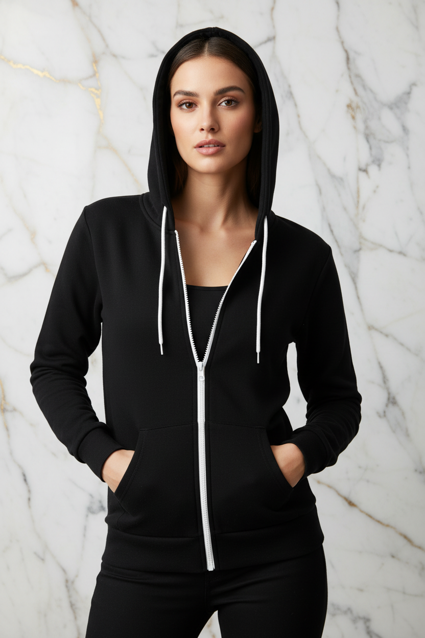 هودي أسود منظر أمامي أنثوي