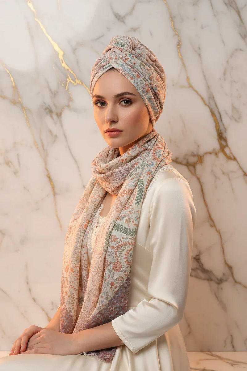 الشال ملفوف على الرأس بأسلوب التوربان