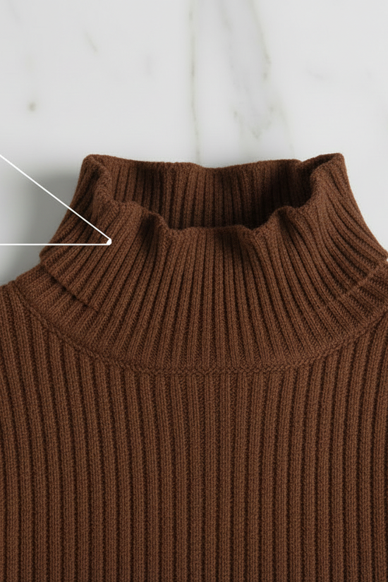 سويتر لون القهوة مبطن - تفاصيل الياقة والفرو