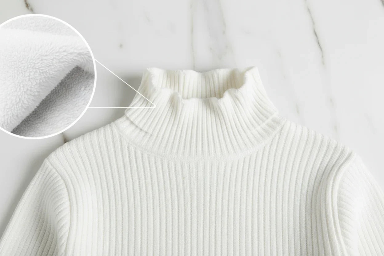 سويتر أبيض مبطن - تفاصيل الياقة والفرو