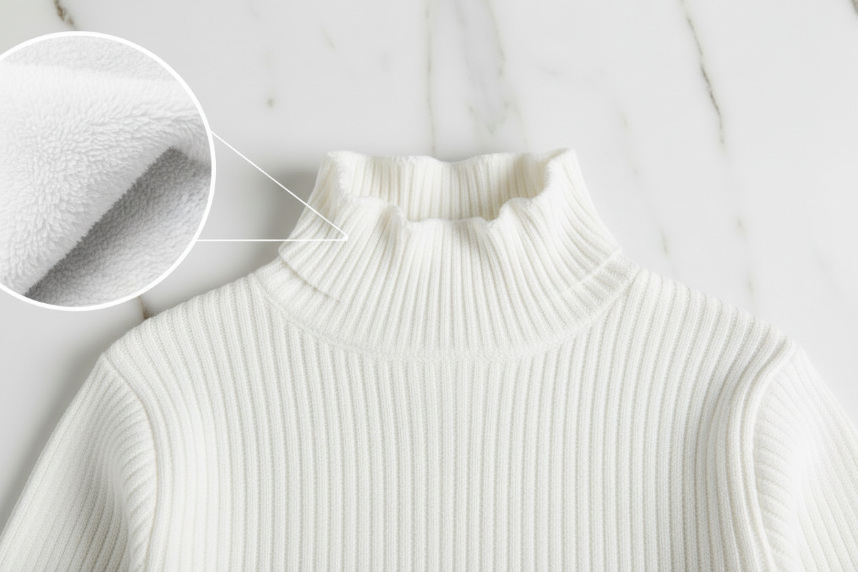 سويتر أبيض مبطن - تفاصيل الياقة والفرو