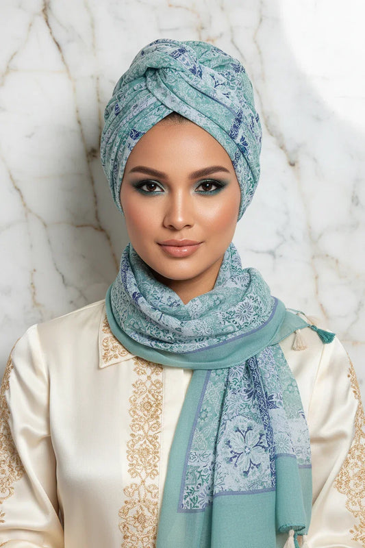 الشال ملفوف على الرأس بأسلوب التوربان