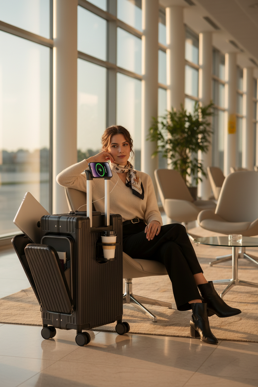 منظر تفصيلي قريب - امرأة جالسة مع الحقيبة