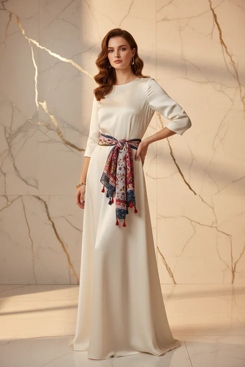 الشال مربوط كحزام حول الخصر