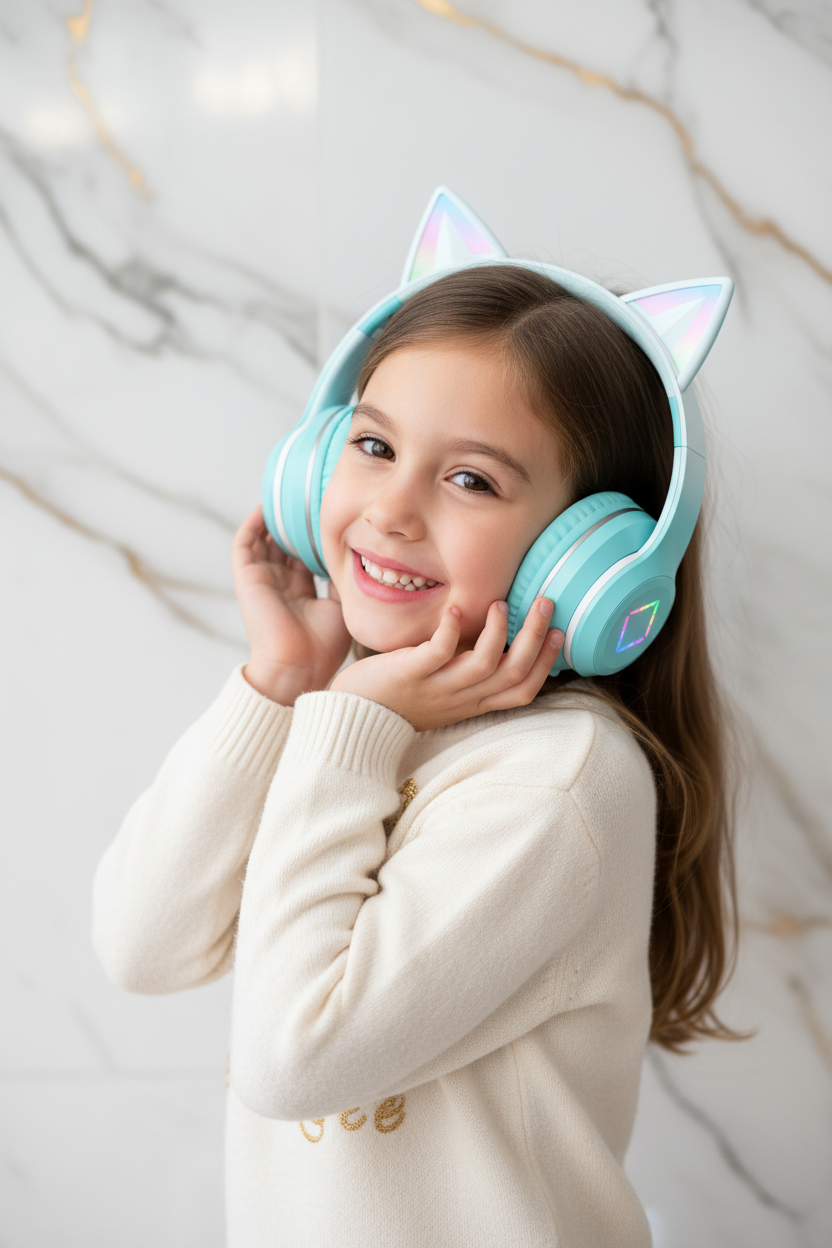 طفلة ترتدي السماعة الفيروزية