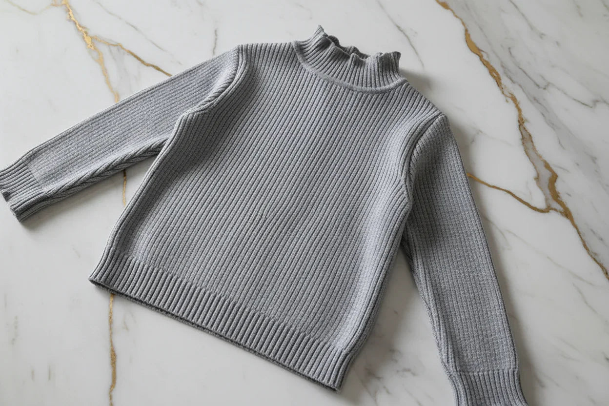 سويتر رمادي مبطن بفرو رمادي - تفاصيل النسيج