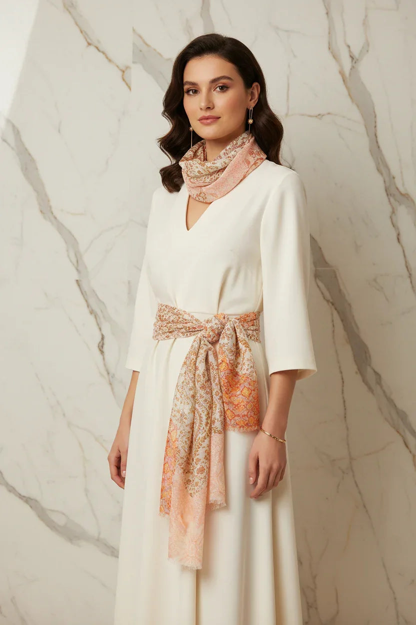 الشال مربوط كحزام حول الخصر