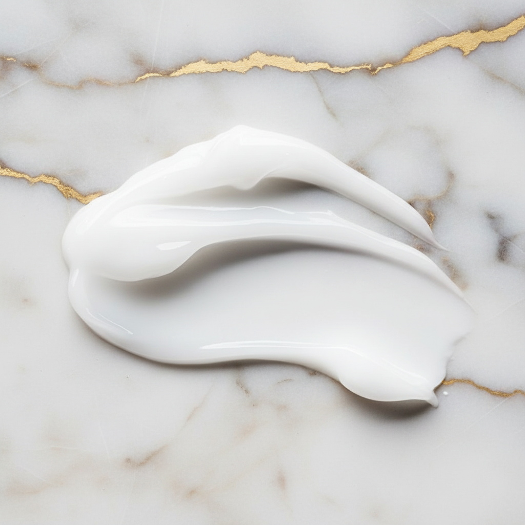 عينات كريم الكولاجين على رخام أبيض وذهبي