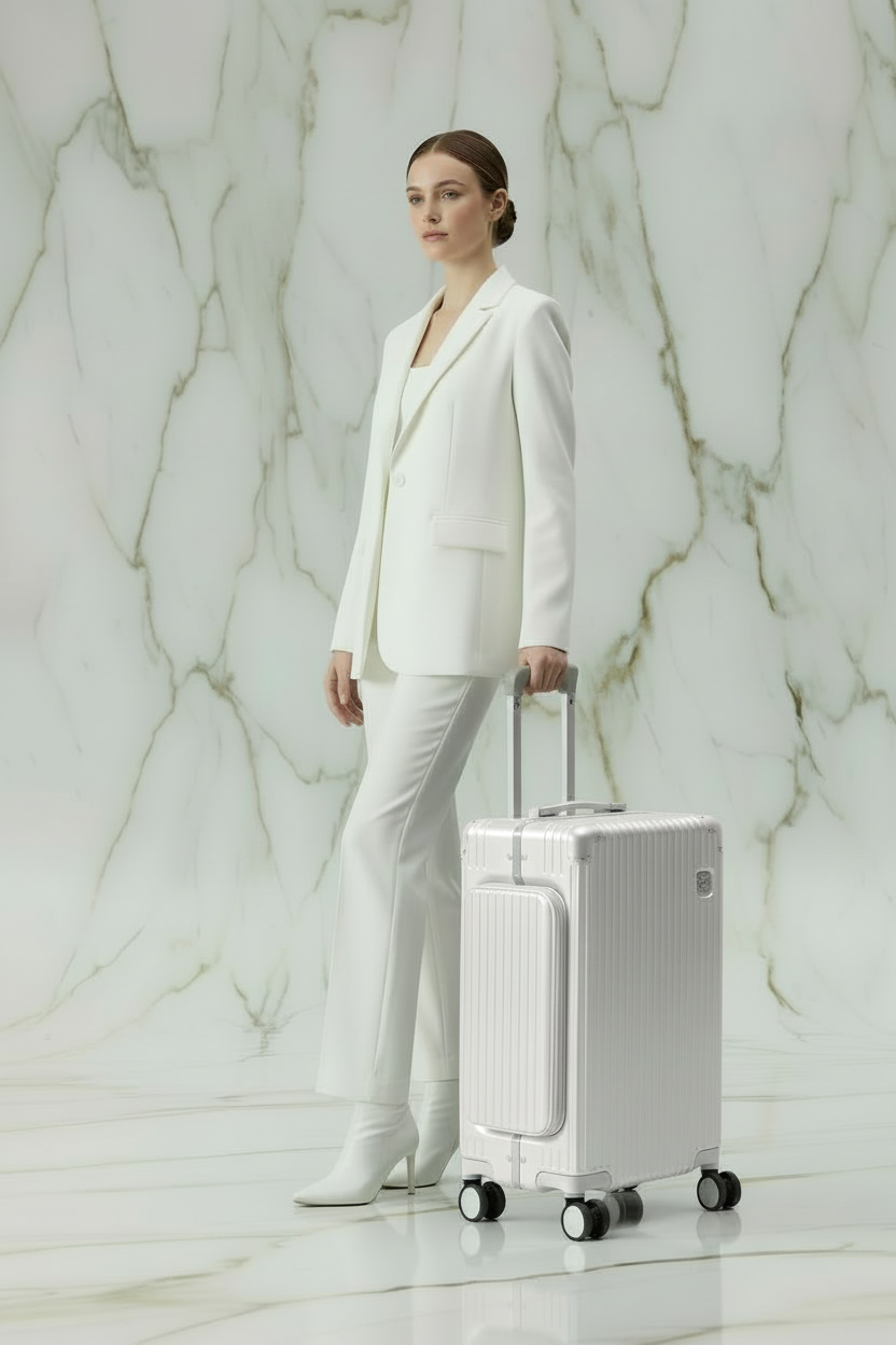 امرأة بزي أبيض - حقيبة بيضاء